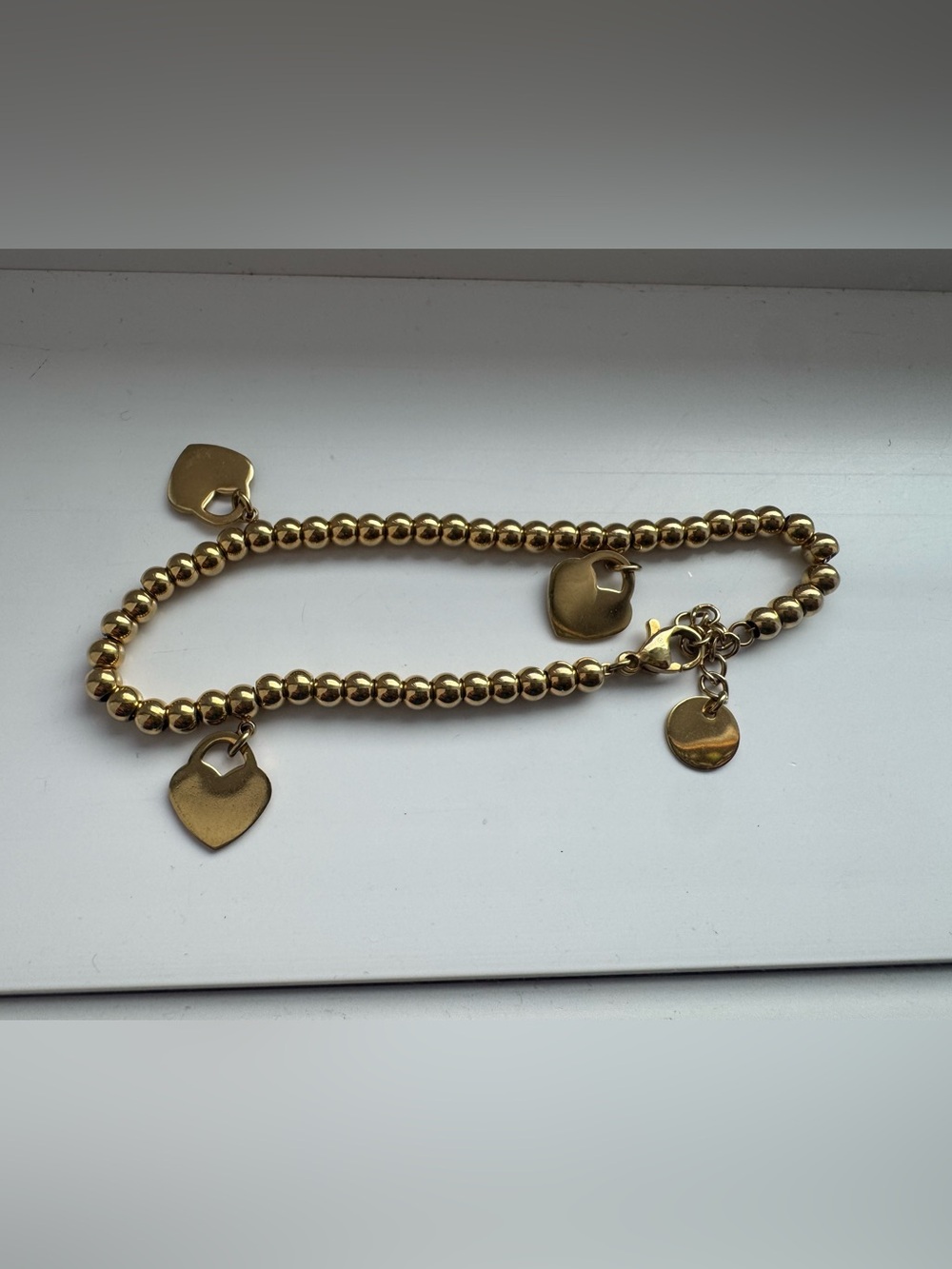 Gold Heart Charm Bead Bracelet - Women Jewelry